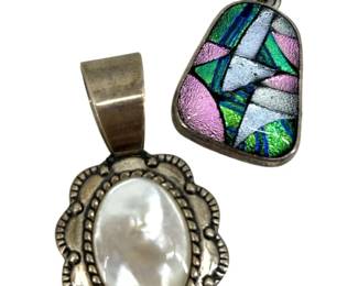 2pc. Sterling Silver & Faux Stone Pendants
