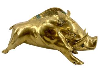 Vintage Brass Boar Sculpture
