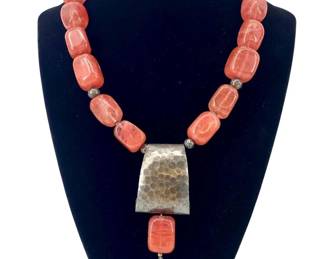 Silpada Hammered Sterling Cherry Crystal Necklace