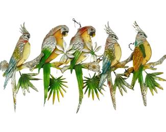 5pc Vintage Colorful Tin Parrot Wall Art
