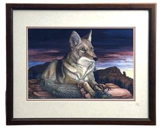 Signed Jun Payne Hart “Red Rock Coyote" Print
