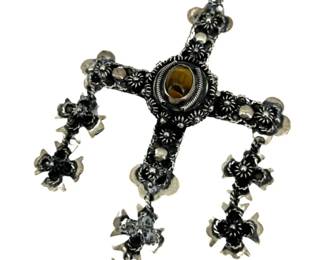 Vintage Mexican Taxco Tigers Eye Cross Pendant
