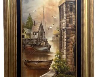 Signed W. Zeller Lake Landscape Oil on Canvas
