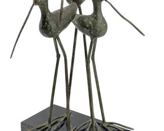Mid Century Bronze Storks Art
