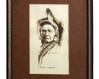 Signed Albert Micale “Chief Joseph" Watercolor
