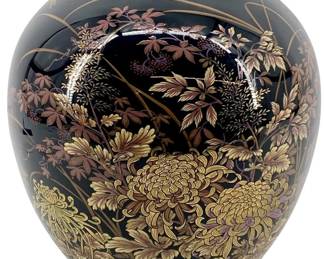 Japanese Dragonfly & Flowers Porcelain Vase
