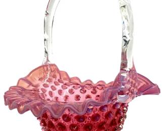 Vintage Fenton Hobnail Cranberry Art Glass Basket

