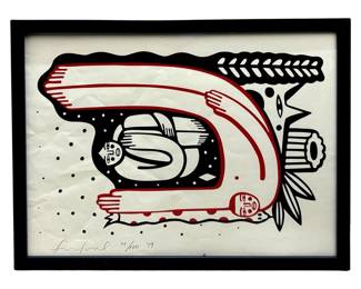 Signed Native American Woodcut Lithograph
