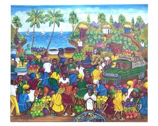 Signed Zacharie Haitian Market Oil on Canvas
