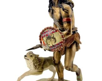 Native American Warrior with Wolf Sculpture
