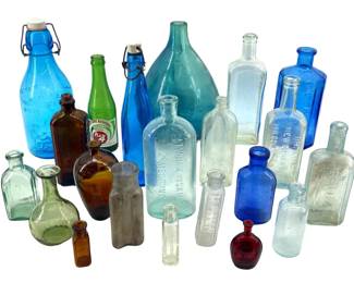 20pc Antique Multicolored Glass Medicine Bottles
