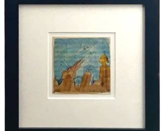 Signed Berthois-Rigal Mixed Media Painting
