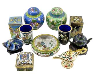 11pc Vintage Cloisonné Containers & Art
