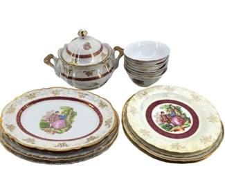 13pc Vintage Porcelain Decorated Lusterware Dishes
