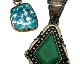 2pc. Sterling Green Onyx & Turquoise Pendants
