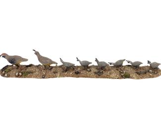 Vintage Life-Like Resin Trail of Quails Sculpture
