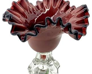 Vintage Cranberry Art Glass Footed Vase
