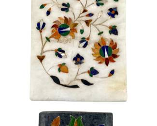 Mosaic Floral Quartz and Soapstone Dresser Boxes
