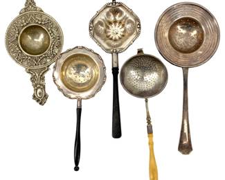 5pc Vintage Ornate Silver Plated Tea Strainers

