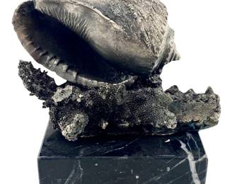 Vintage Metal Seashell Sculpture on Base
