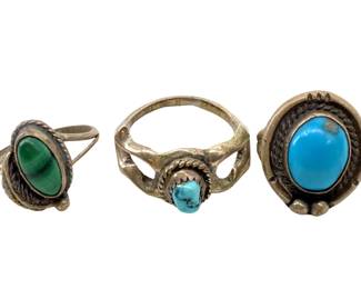 3pc. Native American Silver Turquoise Inlaid Rings