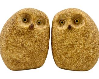 2pc Handcrafted Japanese Stone Owl Sculptures
