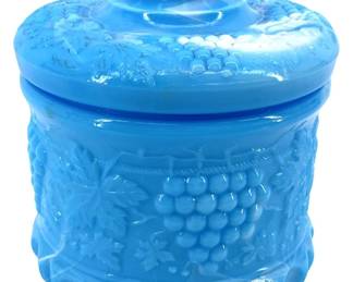 Vintage Marbled White & Blue Fenton Biscuit Jar
