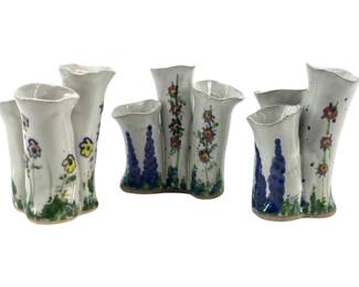 3pc Mushroom Stoneware Art Stem Vases
