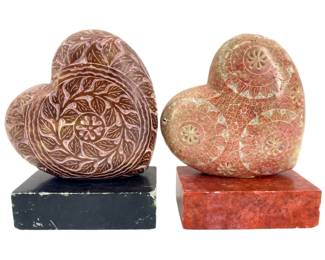Handcrafted Indian Engraved Stone Heart Sculptures
