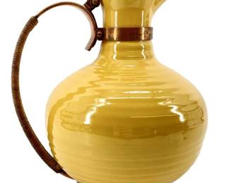 Vintage Copper & Yellow Ceramic Baur Pitcher
