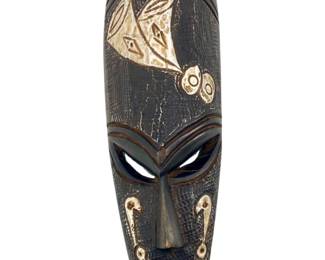 African Carved Wood and Metal Decorated Mask
