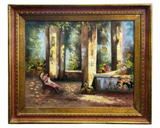 Signed O. Marrion Garden Oil on Canvas
