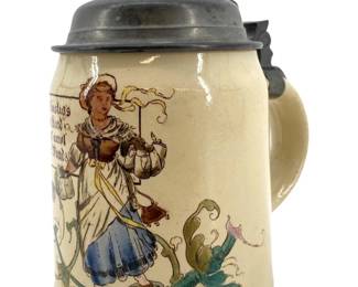 Antique Ceramic Mettlach German Beer Stein
