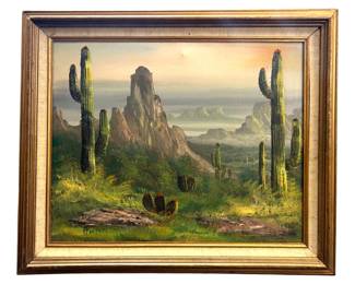 Signed H. Cati Desert Landscape Oil on Canvas
