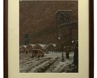 Sogned J. Vander Bilt “Brooklyn Bridge" Gouache
