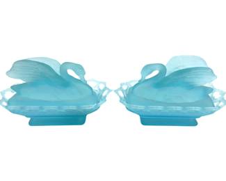 2pc Frosted Blue Westmoreland Glass Swan Dishes
