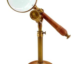 Magnifying Glass on Brass and Wood Stand
