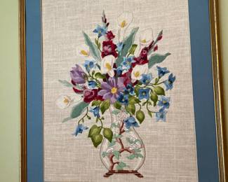 Framed & Matted Embroidery of Bouquet 