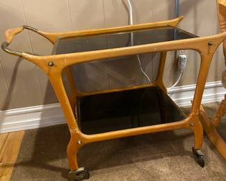 Mid Century Bar Cart with Black Tinted Glass