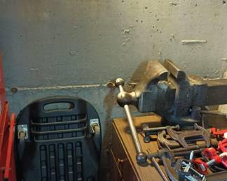 Reed Large Bench Vise, Assortment of Clamps