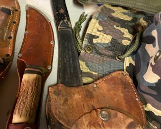 Assortment of Hunting Knives, Bridgeport HDWE Mfg Corp Hatchet 
