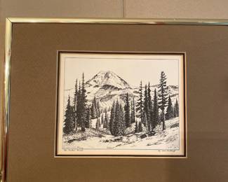 Signed Mount Baker Pen Drawing