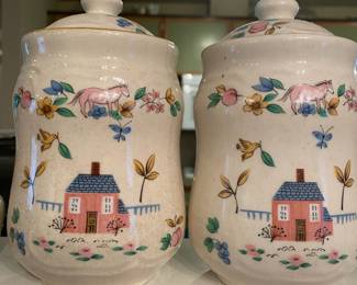 2 International Stoneware "Heartland" Tea Canisters
