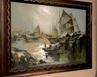 Nautical Sail Boats Oil Painting by A.W. Lin