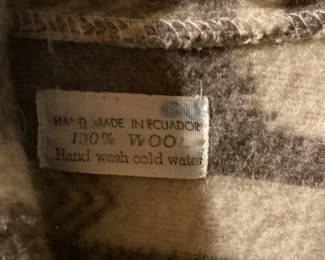 100% Wool Gray/Cream Button Up Jacket with Pharaoh Design - Made in Ecuador