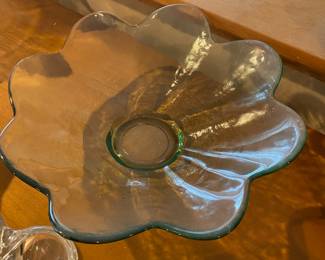 Flower Shaped Blue Tinted Glass Bowl