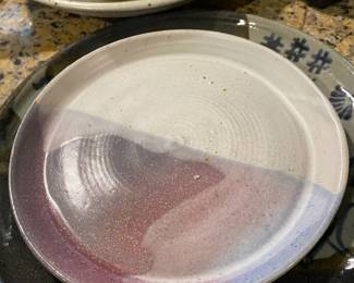 White, Red & Blue Pottery Salad Plate