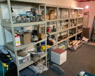 WONDERFUL  PLASTIC PVC SHELVES, LOADED WITH HOME GOODS