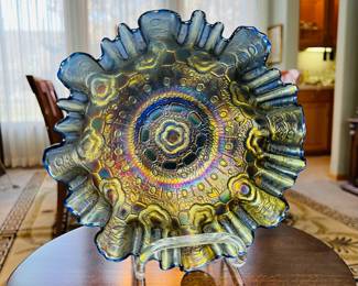 Fenton Blue Captive Rose Bowl