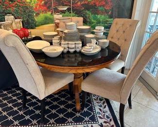 Fabric chairs and dining room table